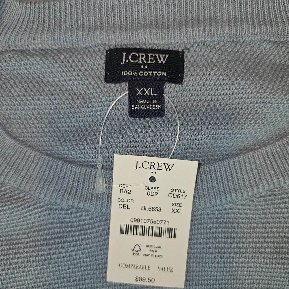 J.Crew Crewneck Sweater Men's XXL Light Blue 100% Cotton Textured Raglan CD617